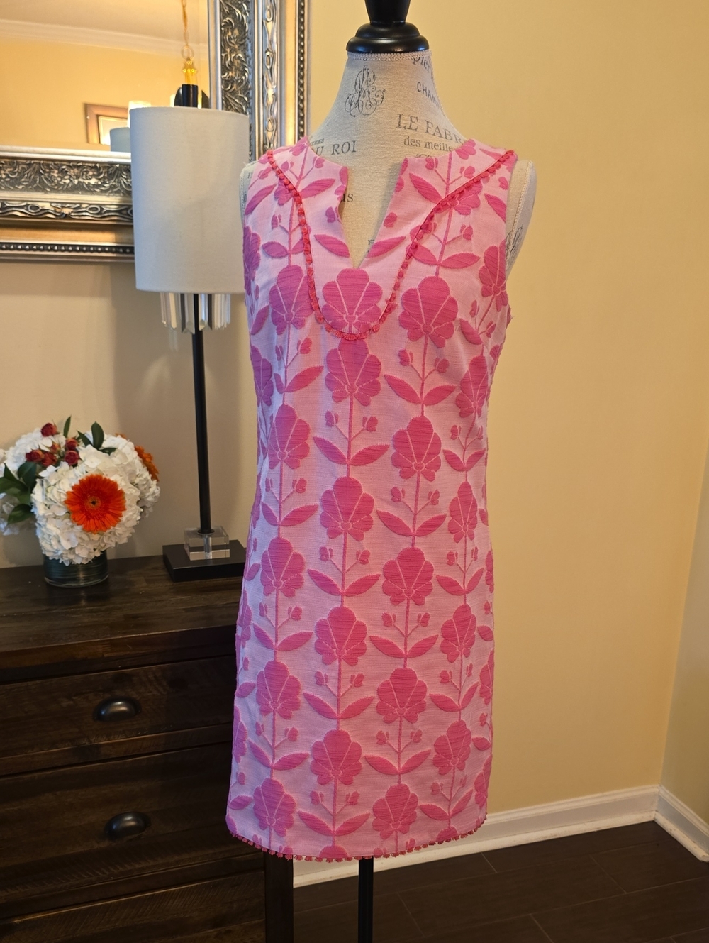 Trina Turk Pink Floral Brocade Sleeveless Shift Dress